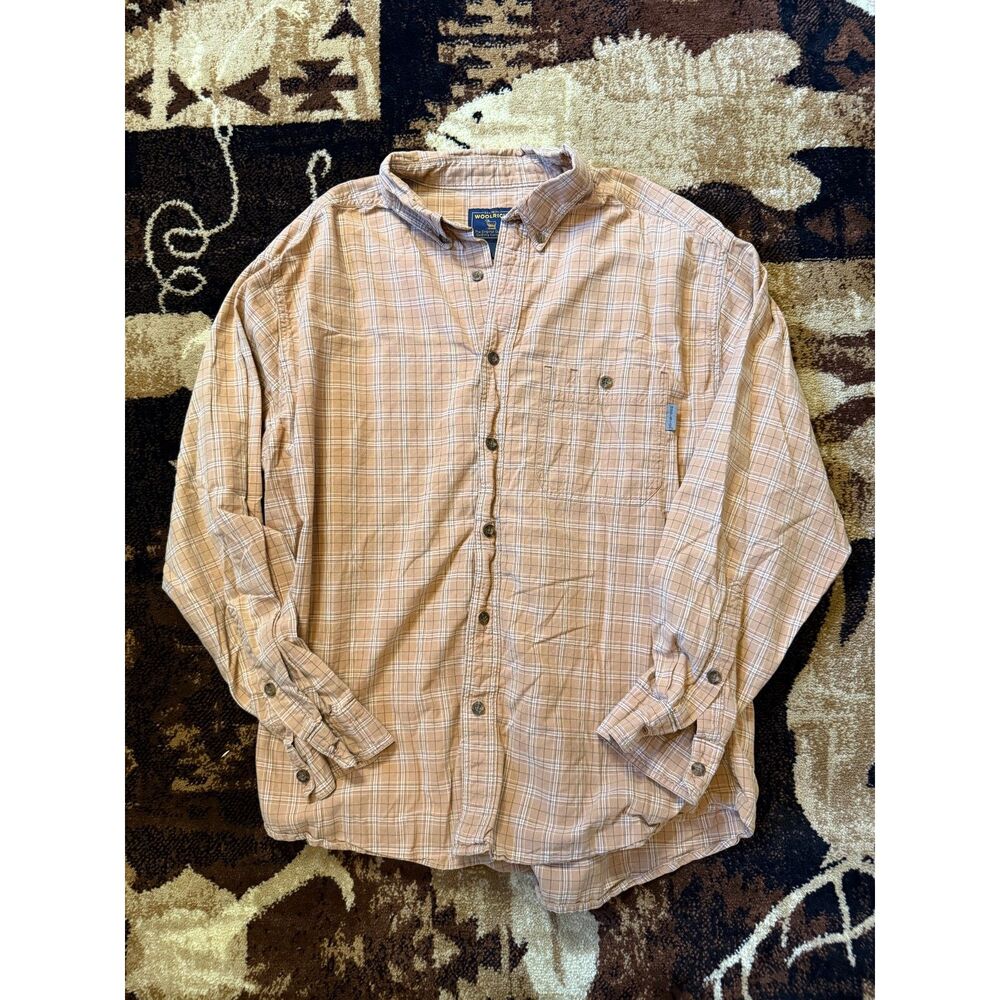Woolrich Mustard Yellow Cotton Flannel Shirt Men's XL Worn In Outdoorsy